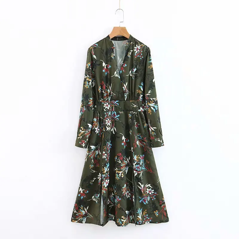 Женское платье с цветочным принтом винтажное до середины голени треугольным