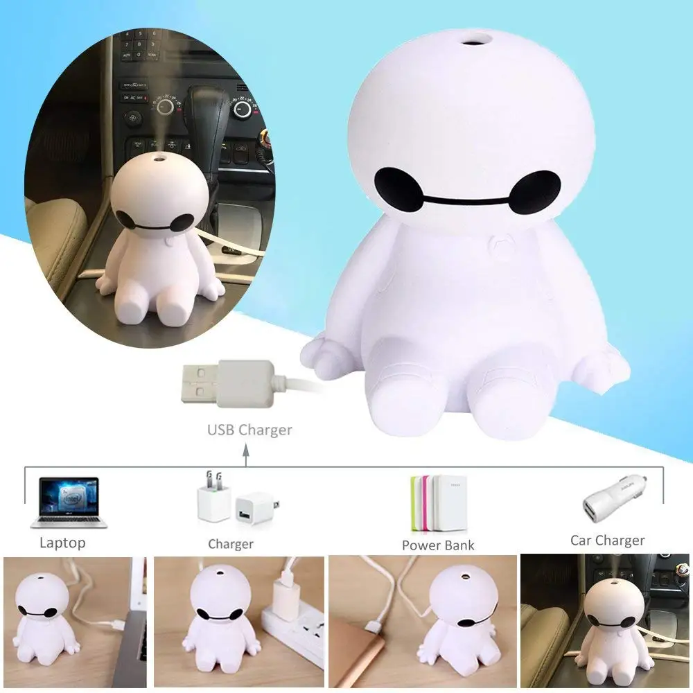 Увлажнитель USB арома-диффузор Baymax холодный туман увлажнитель с светодиодный ночным светом Регулируемый режим тумана для автомобиля/дома/офиса