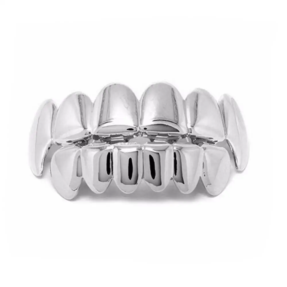 Пользовательский Fit розового золота Цвет покрытием хип-хоп ЗУБЫ Grillz шапки верхней и нижней Гриль Набор для рождественской вечеринки вампирский зуб Grillz - Окраска металла: Родиевое покрытие