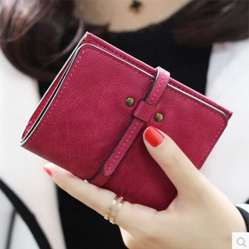 Rose red Кошелек женский короткий корейский Вариант Ретро студенческий шнурок 20% скидка женский кошелек - Цвет: Rose red