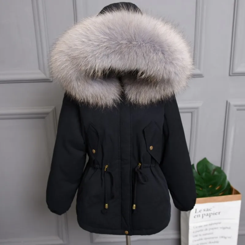 black gray Plus size Natural Fur White Duck Down Winter Coat women's jacket with hood Thicken Warm women's down Parka chaqueta mujer YRE05 - Цвет: black gray