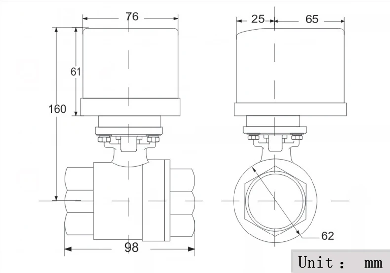 DN32 AC220V Электрический шаровой кран фиксированного типа из нержавеющей стали с 3