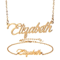 fashion stainless steel name necklace bracelet set elizabeth script letter gold choker chain necklace pendant nameplate gift