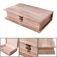 1pc wooden hinged lockable box book shape jewellery storage case home crafts sundries organizer storage box gift c42
