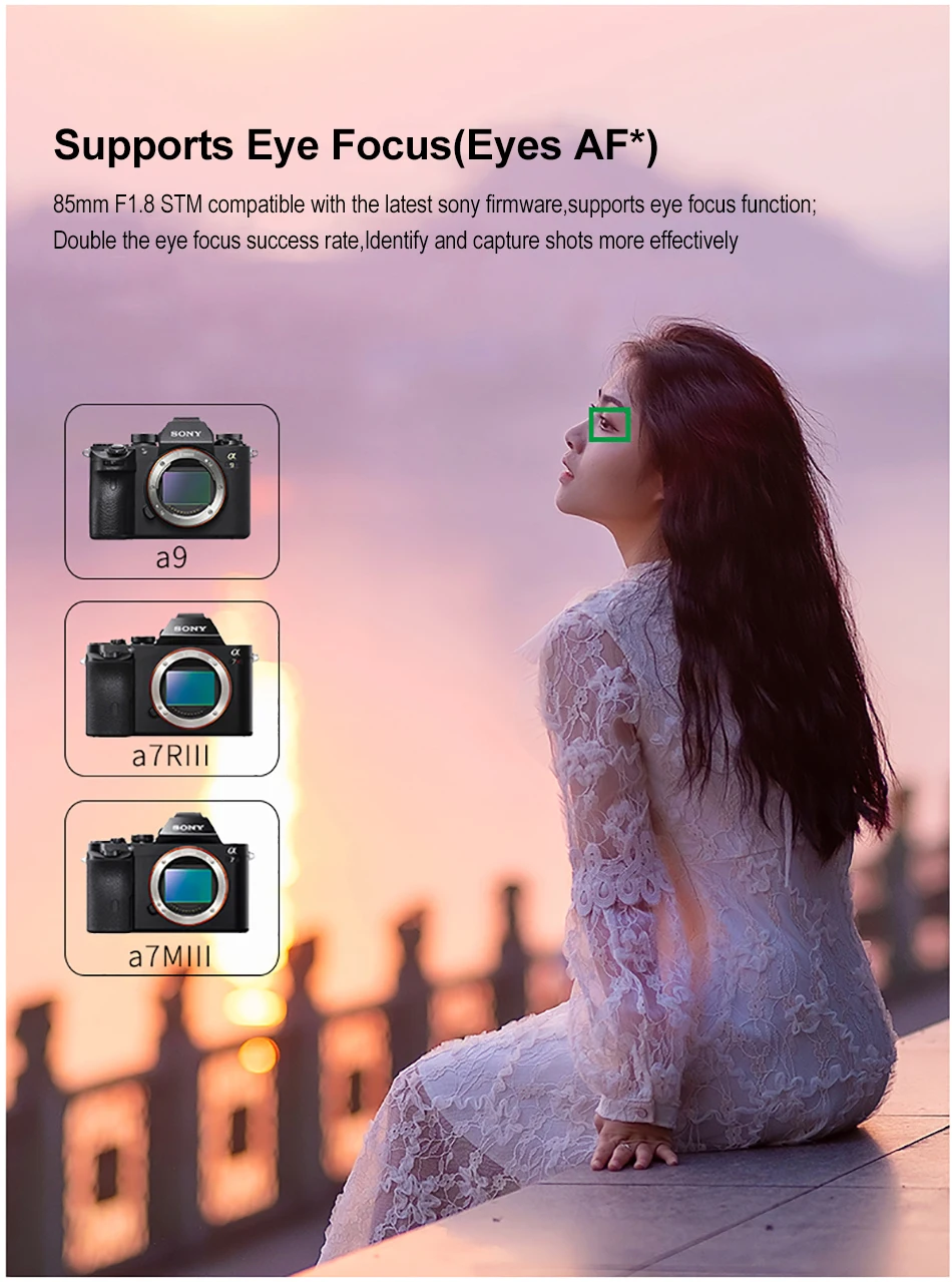 Viltrox 85 мм F1.8 STM объектив камеры Автофокус портрет Прайм объектив глаза фокус AF для sony A6000 A6300 A7 A6500 A9 A7RIII FE-Mount