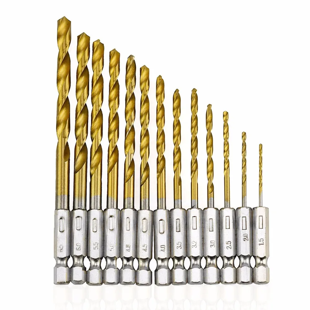 Gold Drill Bit Newacalox Вольфрам Карбид спиральное Бурильные долото Мощность инструмент высокого Скорость Сталь HSS Титан покрытием Бурильные долото 1/4 шестигранным хвостовиком 1.5- 6.5 мм - Цвет: Gold Drill Bit