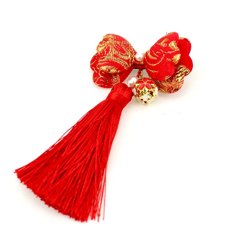 Vintage Hair clip Yukata Kimono Outfit Classic pins for Kids Butterfly Tassels Red Pink Ornaments Accessoires HW034 |