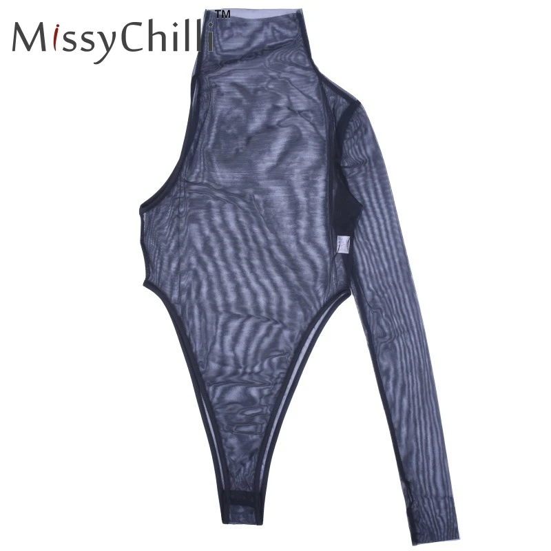 Женское боди с одним рукавом MissyChilli черное высоким воротником летние короткие