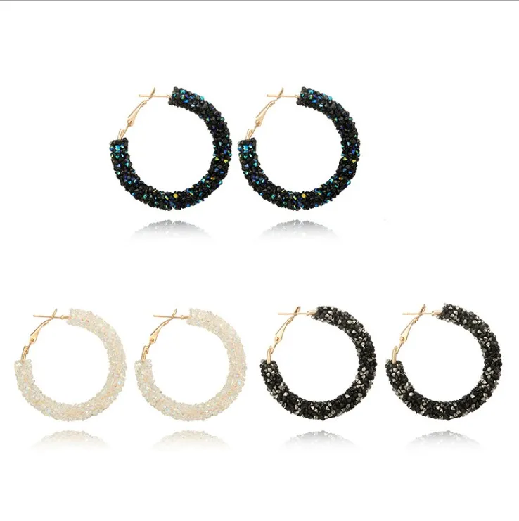 

Fashion jewelry versatile hiphop alloy inlay cz earrings crystal from Swarovskis circle handmade beaded earrings For Woman