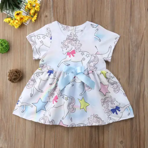 Cute Newborn Kids Baby Girls clothes Unicorn Floral Party Pageant Dress short sleeve Sundress Clothes | Детская одежда и обувь