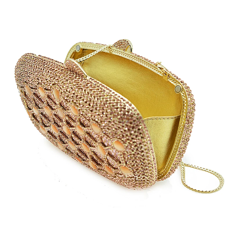 

XIYUAN Silver Metal Ladies Clutch Bag Fashion Pink Crystal Party Purse Purple Rhinestone Handbags Hollow Out Women Clutches Bag