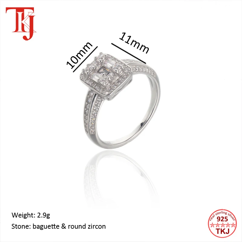 TKJ Real 925 Sterling Silver Engagement Ring AAA Cubic Zircon Female Women Wedding Band Rings Party Anniversary Jewelry Gift | Украшения и