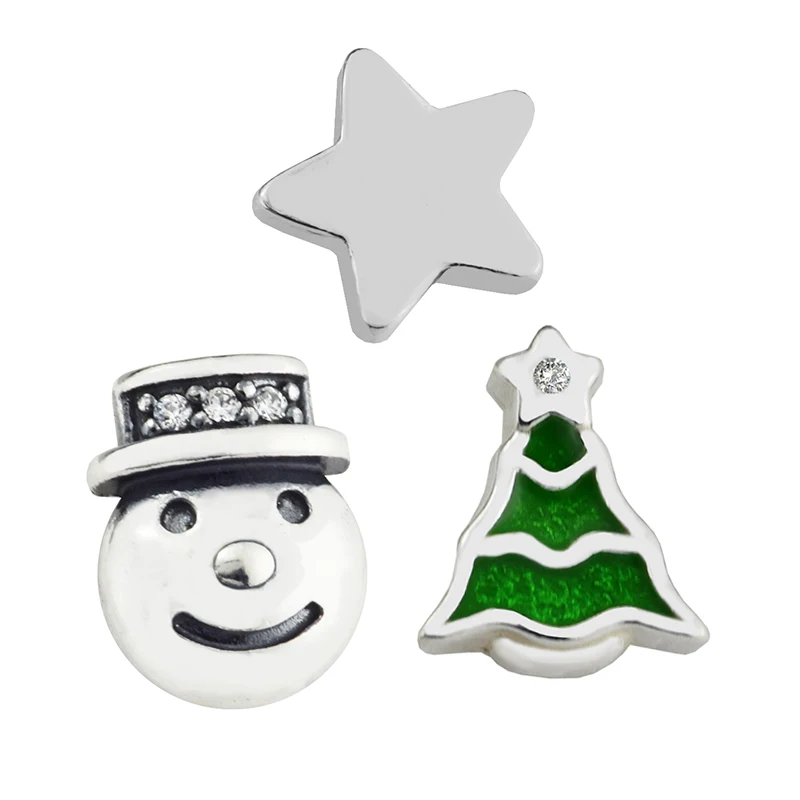 Плавающий Медальон ожерелье дерево снеговик звезда Petites упаковка из 3 частей 100%