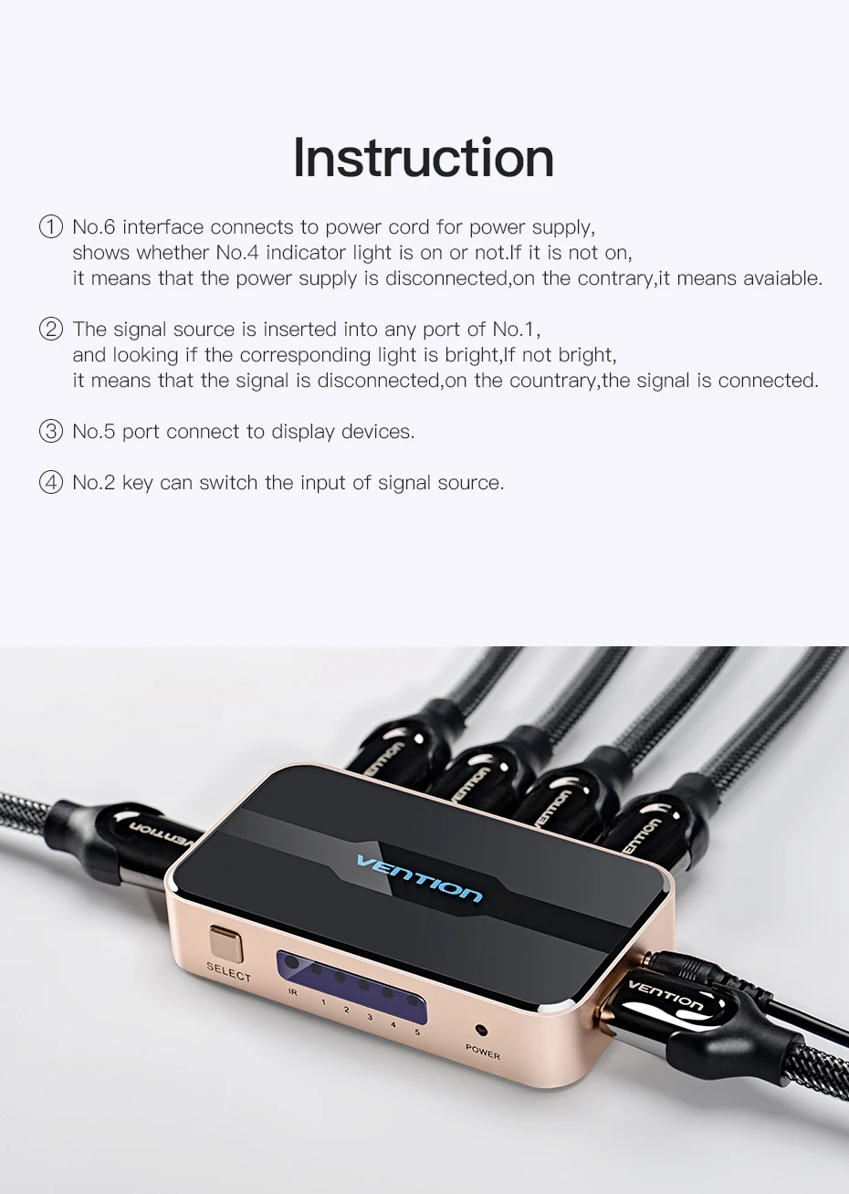 Vention HDMI Разветвитель переключатель 5 вход 1 выход HDMI коммутатор 5X1 3X1 для xbox 360 PS4/3 Smart Android HDTV 4K 5 портов HDMI адаптер