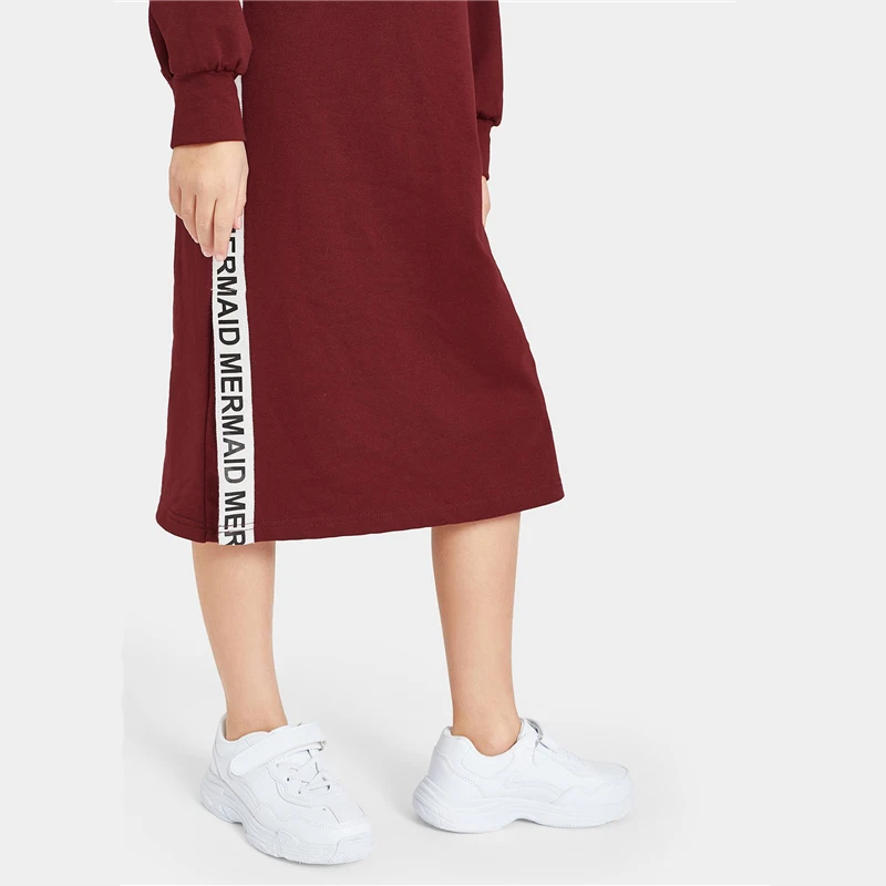 SHEIN/однотонное Повседневное платье-толстовка с контрастными буквами и лентами; коллекция года; весенние прямые платья с длинными рукавами для девочек