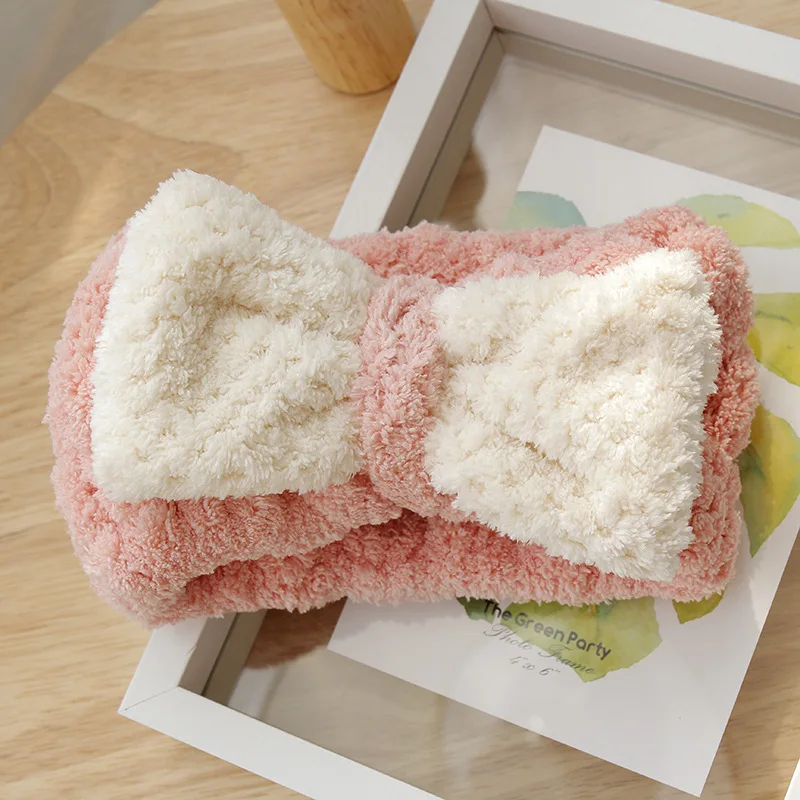 pink white Мягкая Милая повязка для волос с бантиком, маска для лица, повязка для волос, милые Мультяшные Детские резинки, резинки для волос для девочек и женщин, повязка для волос для мытья лица - Цвет: pink white