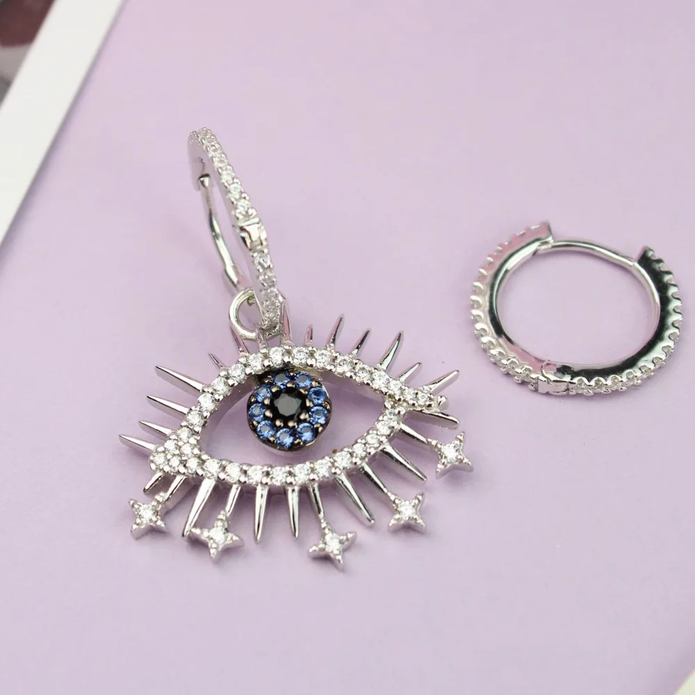 UMGODLY Роскошные брендовые асимметричные серьги Lucky Eyes серебряного цвета с