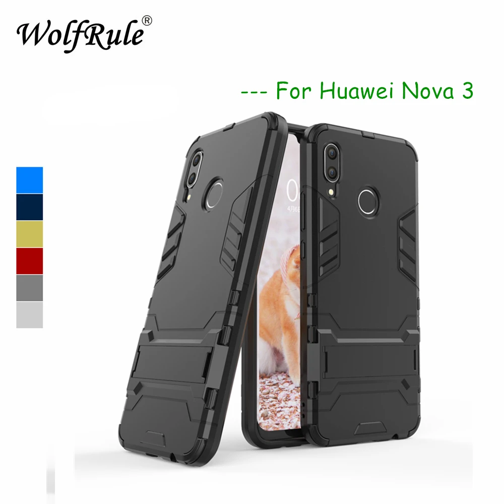 

WolfRule Huawie Nova 3 Case Nova 3 Cover Rubber + Hard Plastic Kickstand Back Case For Huawei Nova 3 Phone Fundas 6.3"