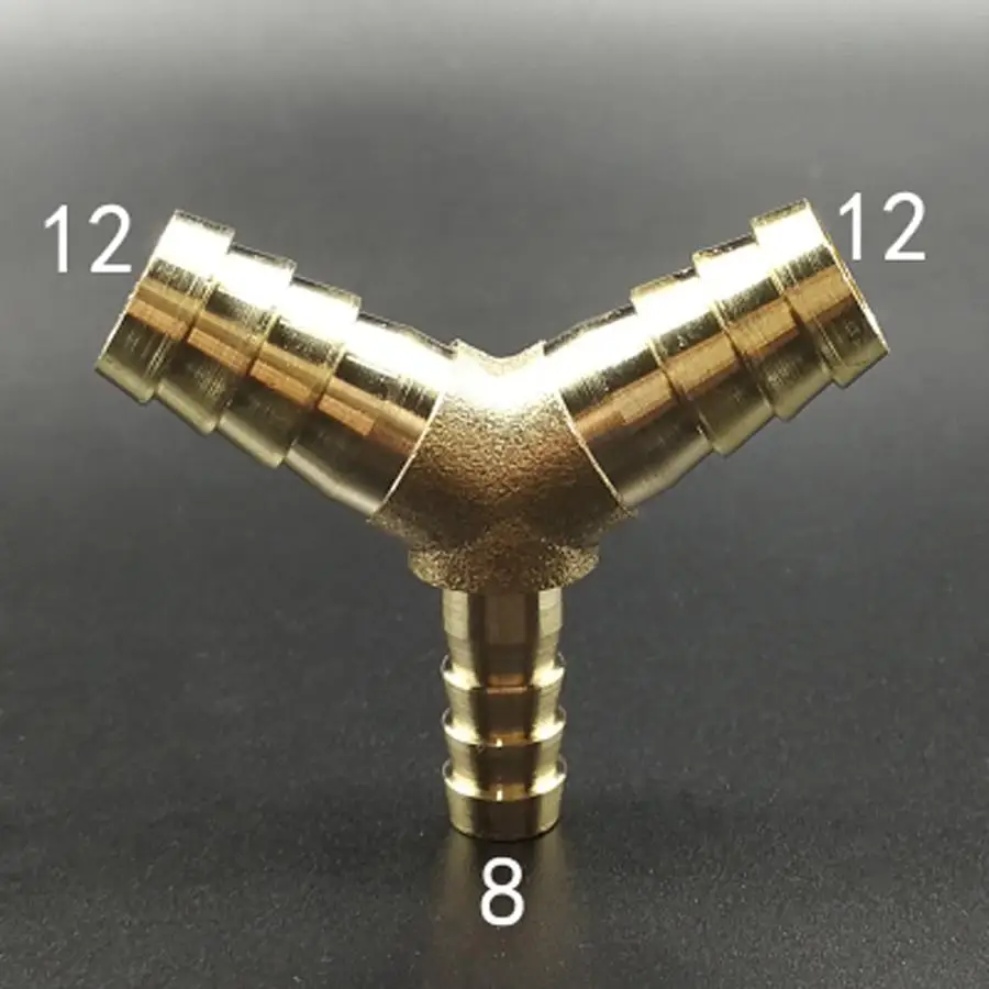 

Brass Hose Barb Reducer Fitting Y Shaped 3 Way Splitter 12-12-8mm Water Gas