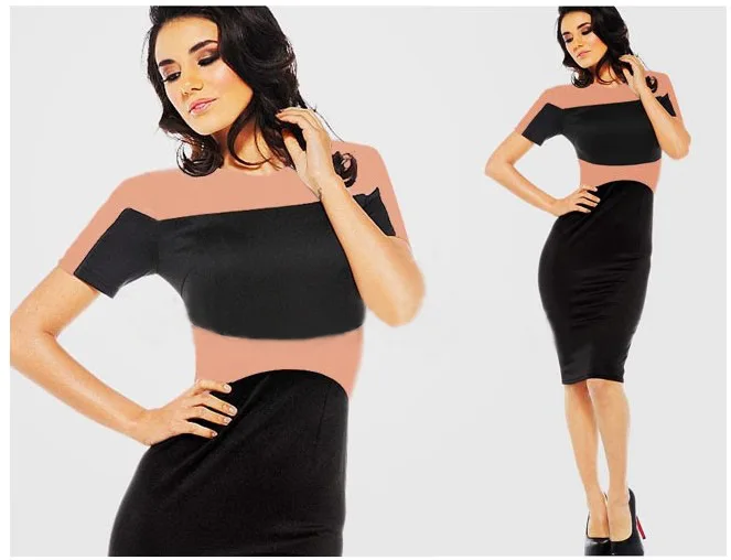 Dropshipping New Womens Pinup Rockabilly Colorblock Bodycon Stretch Shift Wiggle Pencil Knee-Length Dress Plus Size: S-XL | Женская
