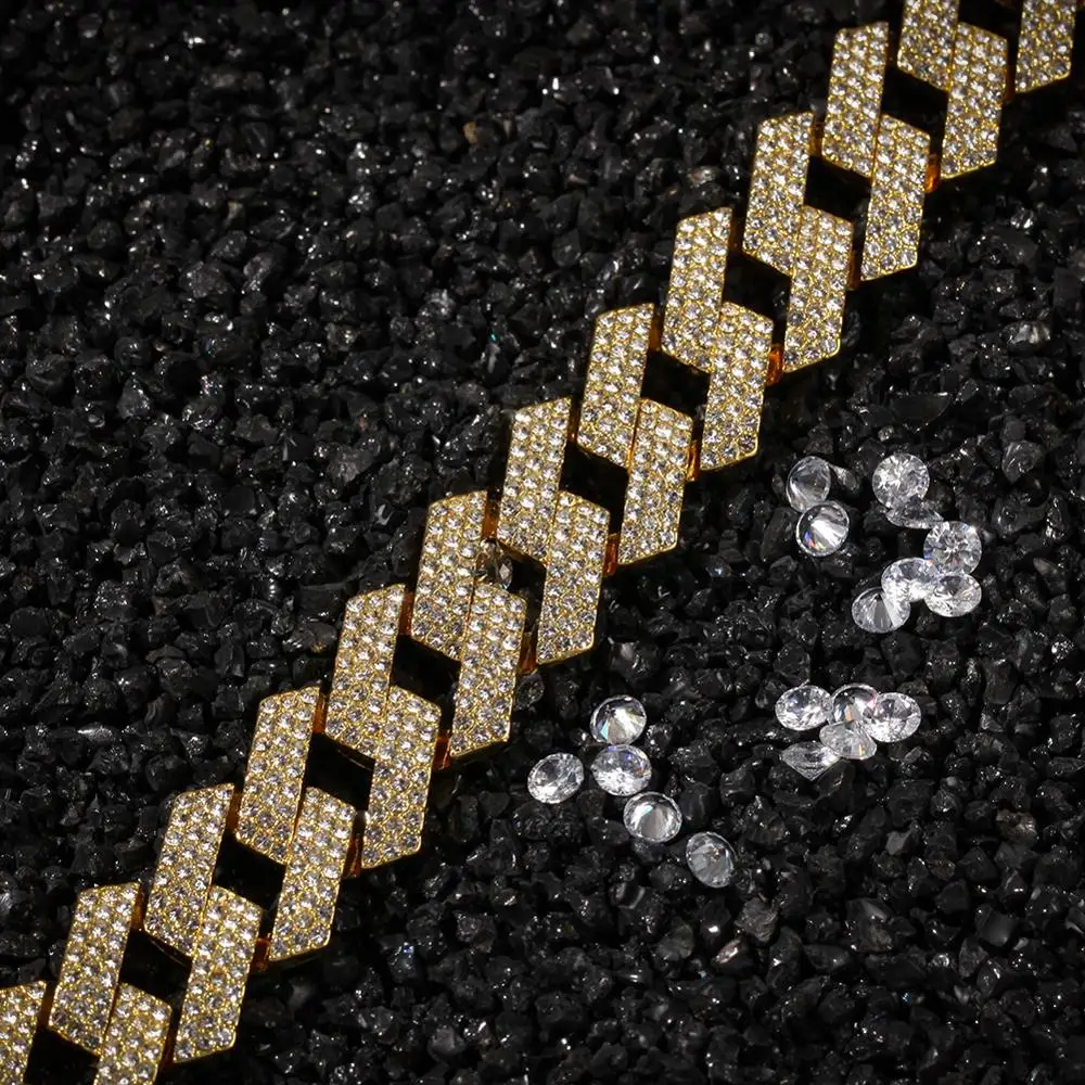 UWIN 20mm Prong Cuban Link Chains Necklace Fashion Hiphop Jewelry 3 Row Rhinestones Iced Out Necklaces For Men | Украшения и