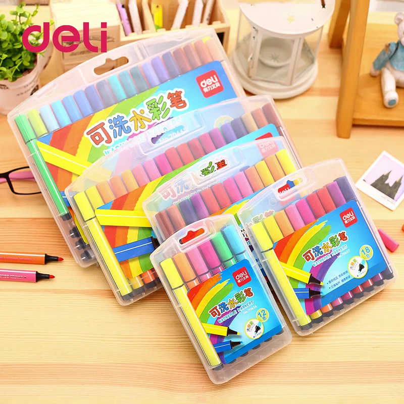 

Deli 1pcs 18/24/36/48/100 Colors tip Watercolor Brush Marker Pen Set Tips washable markers Coloring Books Drawing Highlighting