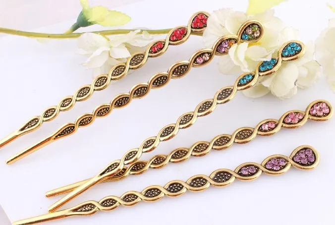 (Min.Order $10) Vintage Classic Hairpins Top Quality Alloy both Side Rhinestones Hair pins Fshion ladies hair ornaments | Украшения и