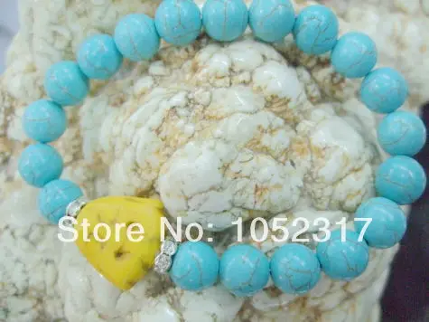 

6pcs New Wholesale 10mm Stone howlite Bead inlay Yellow Buddha Head Shining Rhinestone Bracelet Elasticity Adjustable Style