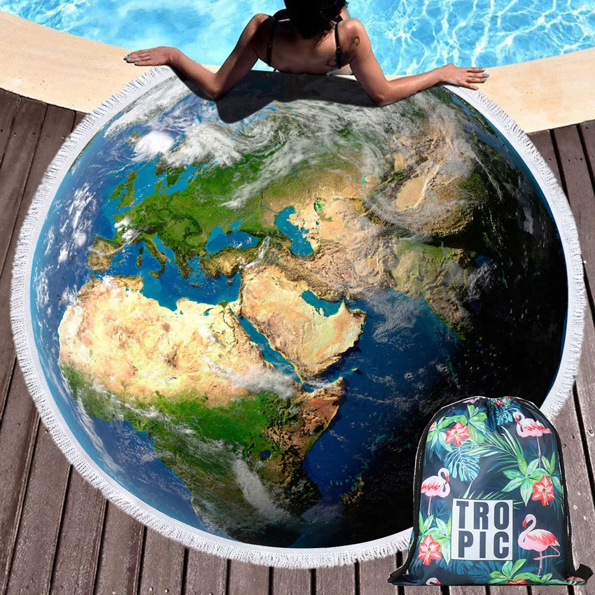 Летнее круглое пляжное полотенце Earth Bull Head из микрофибры рюкзак на шнурке сумка