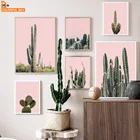 Настенная картина розового, зеленого, кактуса на холсте, пустыня, растение, скандинавские плакаты и принты, декоративные настенные картины для гостиной, салона