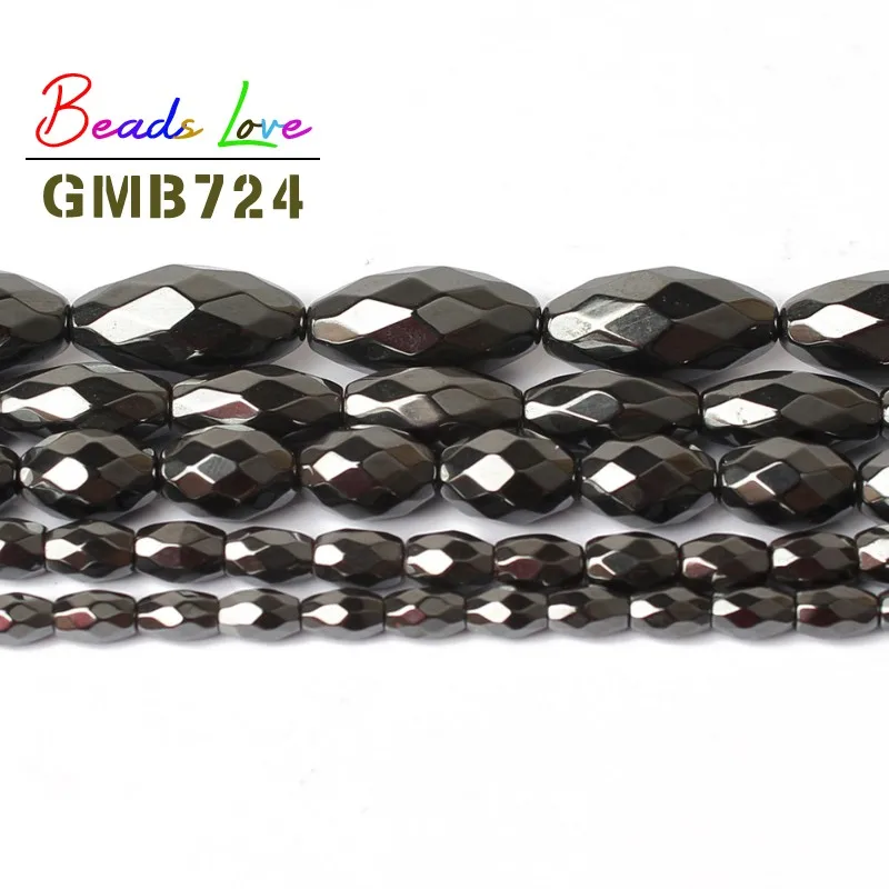 Граненые рисовые зерна черный гематит искусственная форма бусины ожерелье