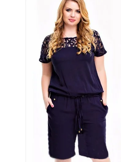 2019 Women Summer Lace Playsuits Casual Plus size 4XL Short Jumpsuits Rompers 5XL Large Ladies Overalls Clothing | Женская одежда