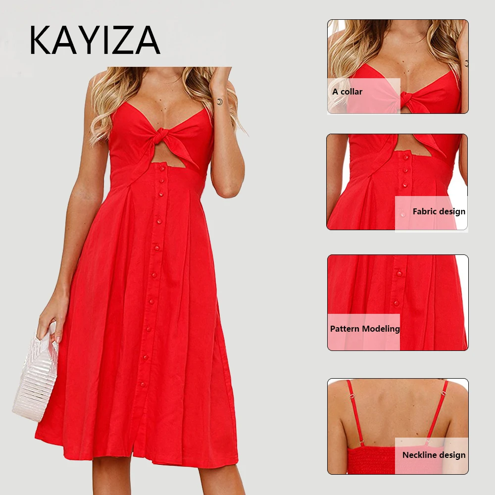 KAYIZAN женские платья Новый FashionSummer полиэстер и хлопок с завязкой спереди Спагетти