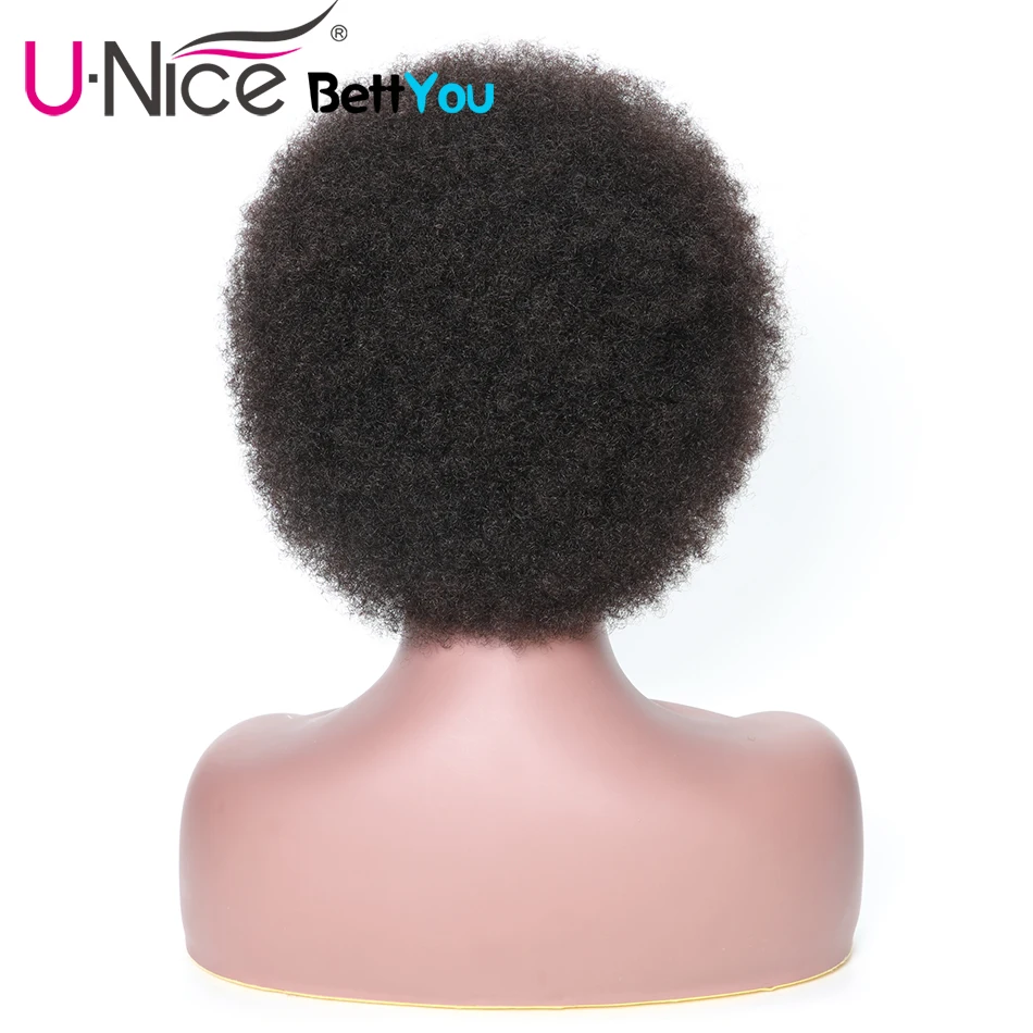 Unice hair Lace Front Human Hair Wigs Free Shipping Short Afro Kinky Curly Part 130% Density Remy | Шиньоны и парики
