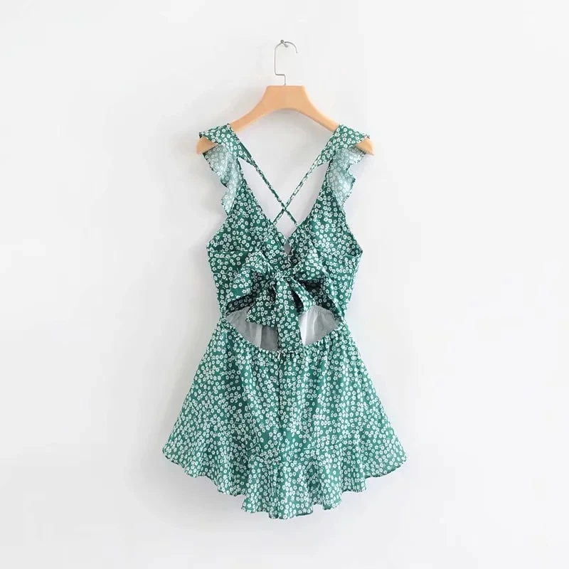 Summer rompers womens jumpsuit Sexy ruffle backless yellow playsuit Vintage boho floral beach women clothes 2019 | Женская одежда
