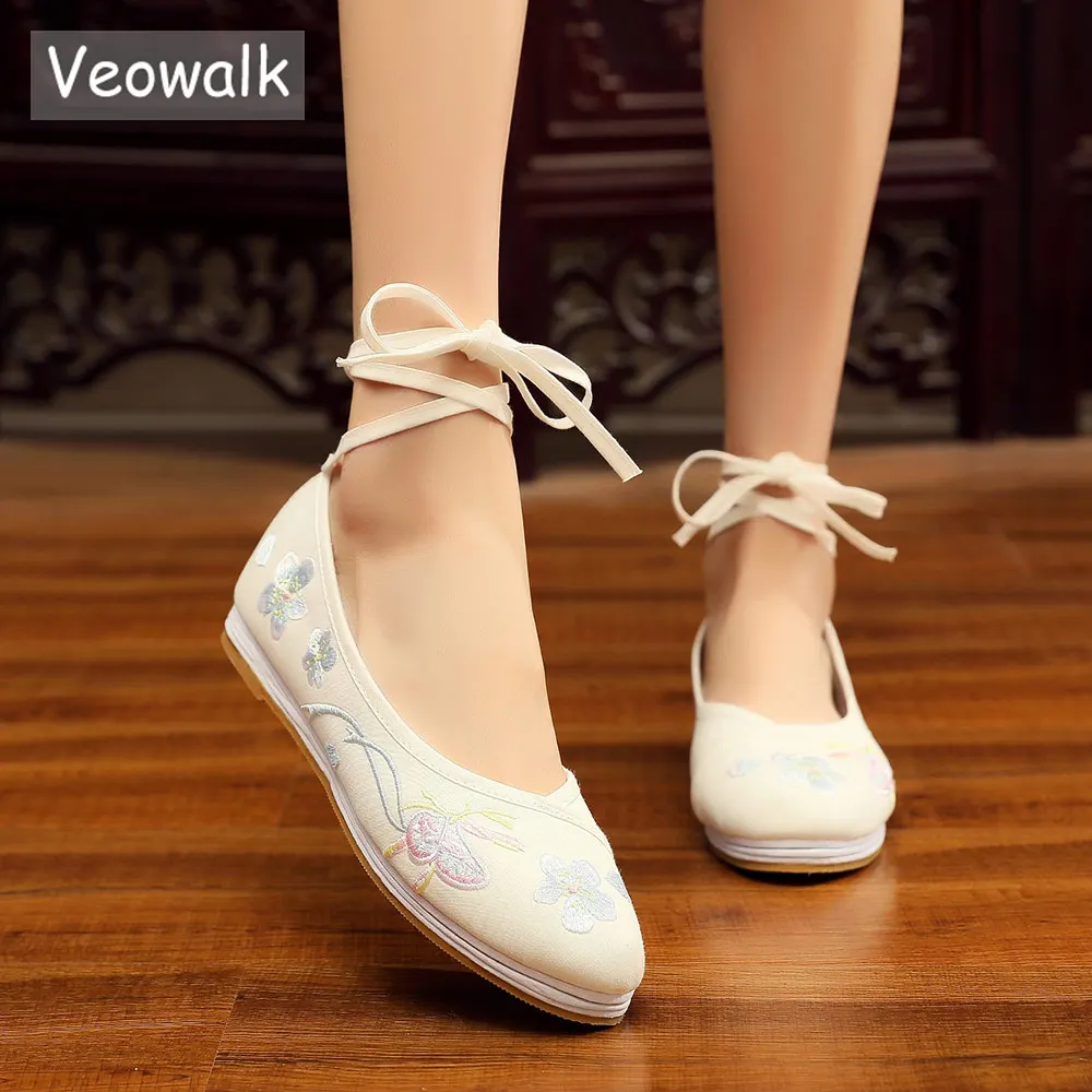 Veowalk/Женские повседневные парусиновые балетки на плоской подошве с вышивкой и