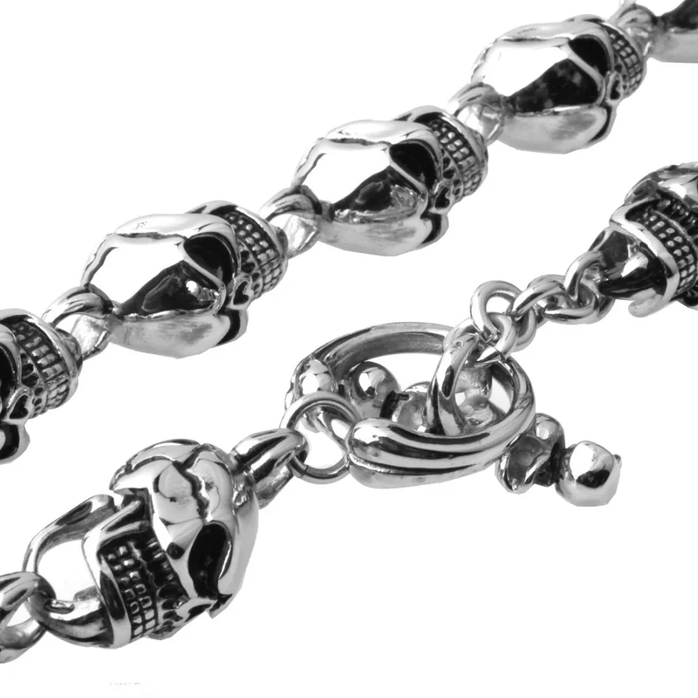 15mm Heavy Cool Stainless Steel Silver Color&ampBlack Skeleton Skull Head Biker Jewelry Men's Necklace Christmas Gift 28inch Long |