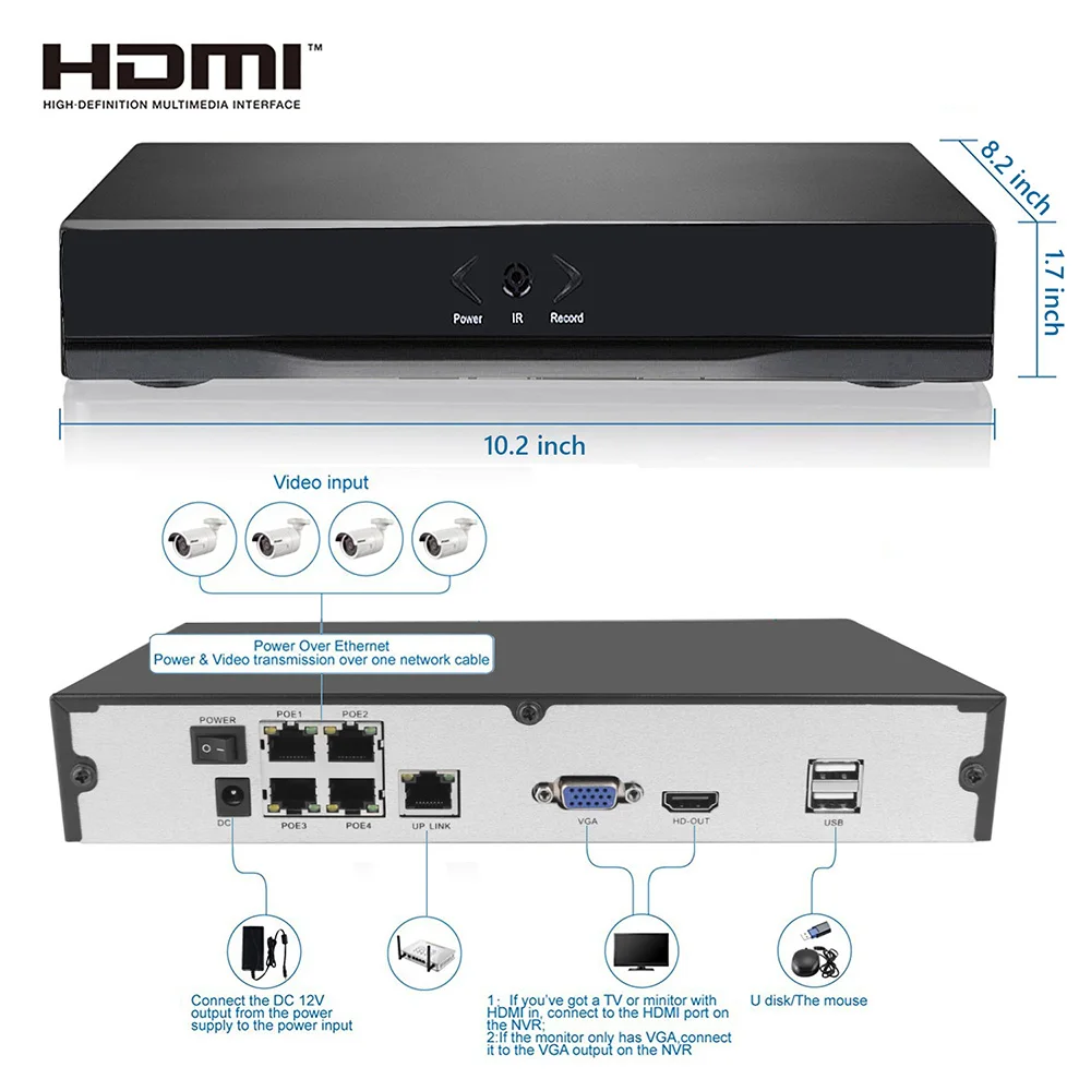 Сетевая система видеонаблюдения 4 канала 1080P POE 2 Мп 8 каналов 1080 пикселей NVR|system