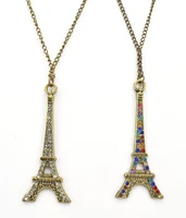 vintage style retro rhinestone eiffel tower pendant necklace bronze sweater long chain necklaces jewelry
