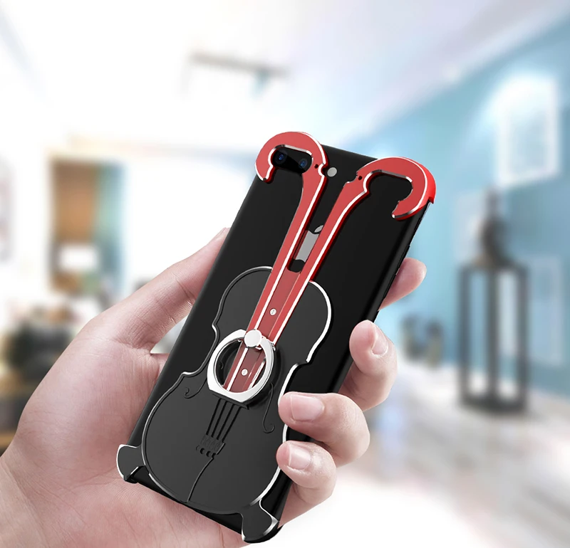 For iphone 6 6s 7 8 plus case Metal Aluminum frame Piano Shockproof Anti-knock With Finger Ring for x cases cover |