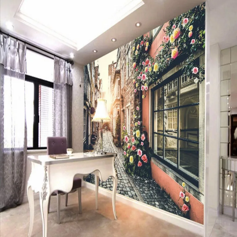Free Shipping European town romantic village TV backdrop living room office wallpaper bedroom bathroom mural | Обустройство дома