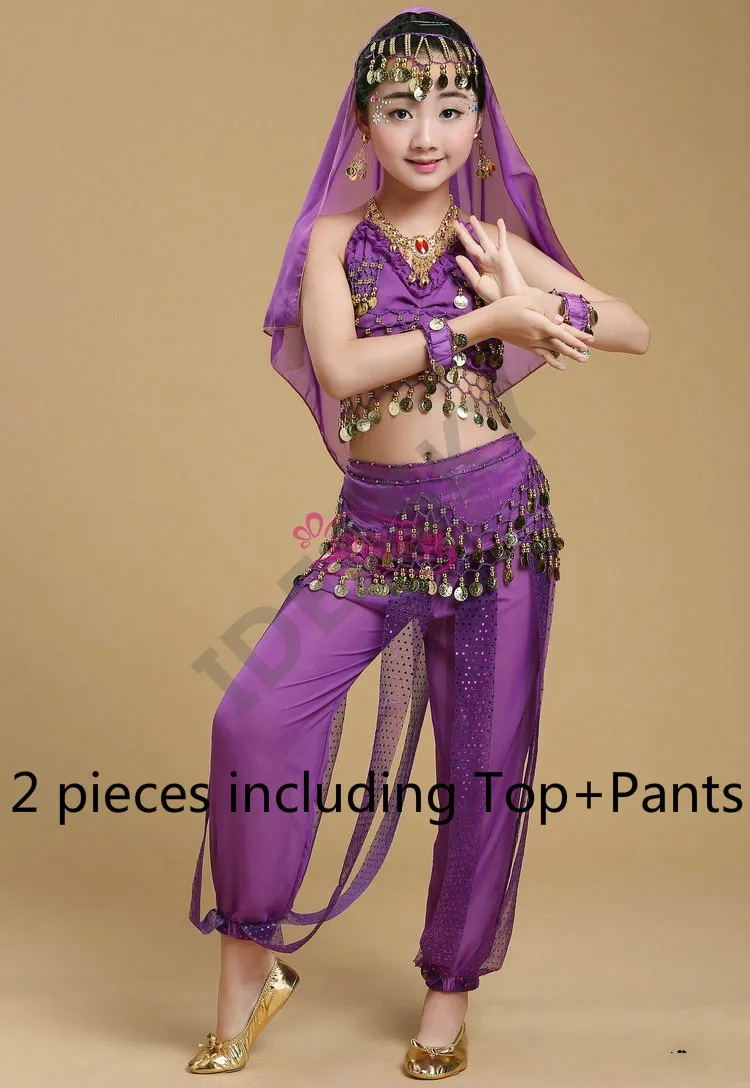Purple 2pcs Детский набор костюма для танца живота Восточный танец Детские платья Индийский танец живота одежда танец живота дети индийские Взрослые женщины - Цвет: Purple 2pcs