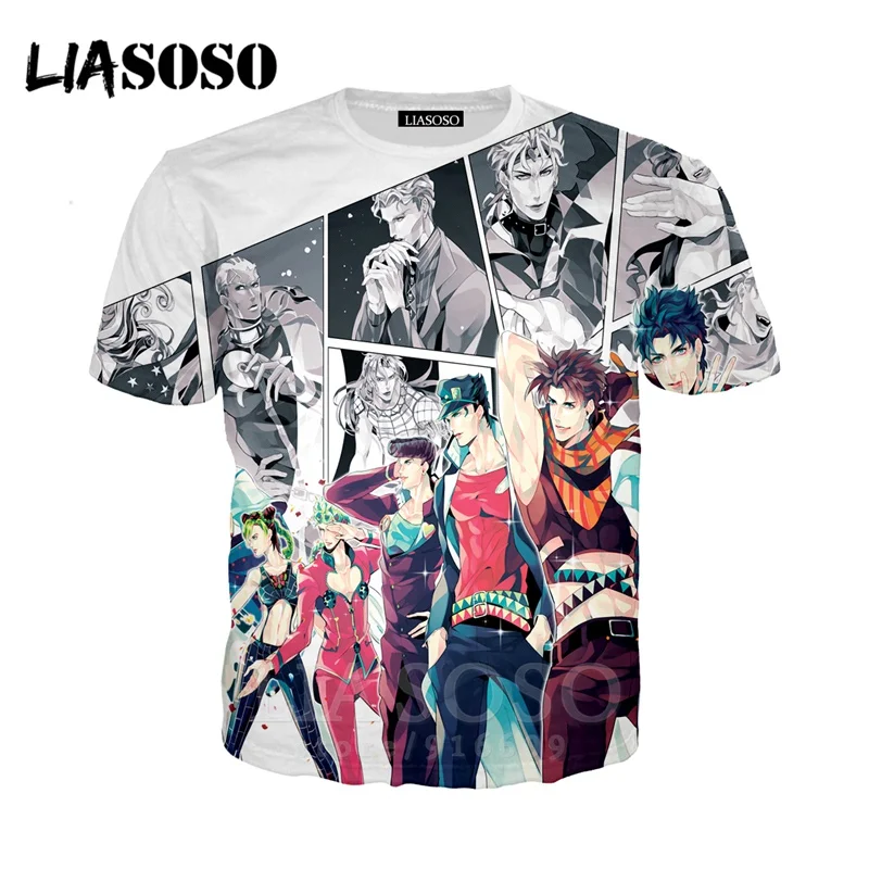 12 LIASOSO, аниме, 3d принт, футболка для мужчин и женщин, Harajuku, joJo's, хип-хоп, причудливый, homme Adventur, футболка, рок, футболки, homme, футболка E835 - Цвет: 12