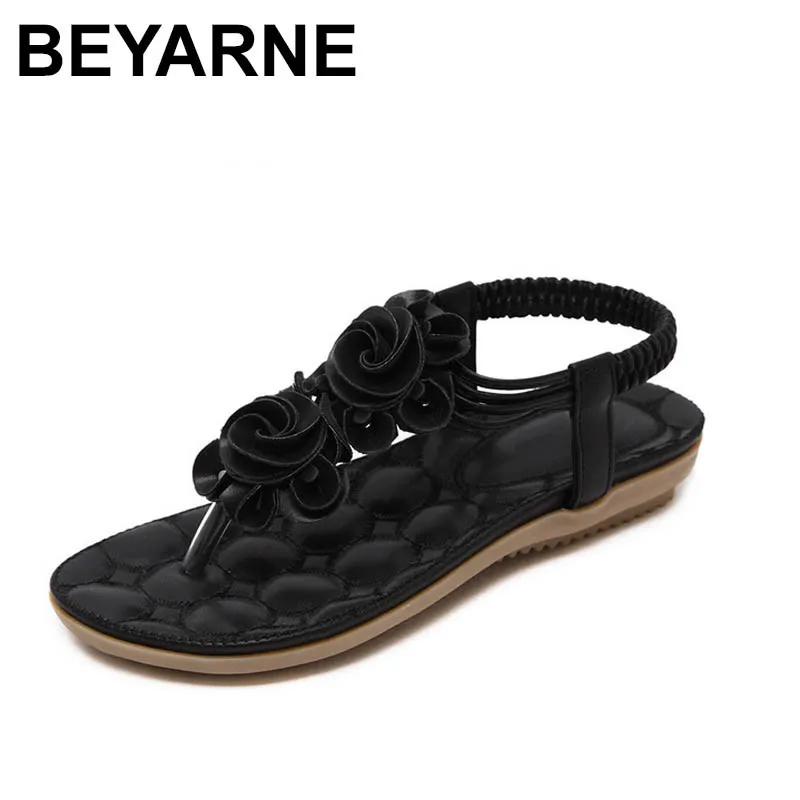 Женские сандалии на плоской подошве Нескользящие с цветами|summer shoes women|beach flip flops