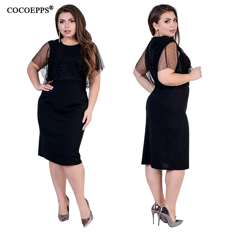 5xl 6xl из сетчатой ткани в горошек вечерние Ночное Платье Бандаж большого размера облегающее летнее платье Большие размеры черные пикантные вечерние Женское платье Большие размеры