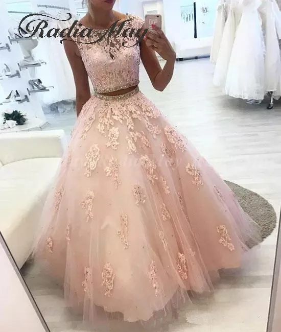 Vestidos de 15 anos два 2 шт. Румяна розовые платья Quinceanera кружево бисером кристалл укороченный топ сладкий 16 День рождения платье для выпускного вечера