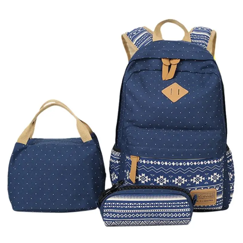 Preppy Stylish Canvas Printing Backpack Women School Bags for Teenage Girls Cute Black Set Travel Backpacks Female Bagpack | Багаж и сумки