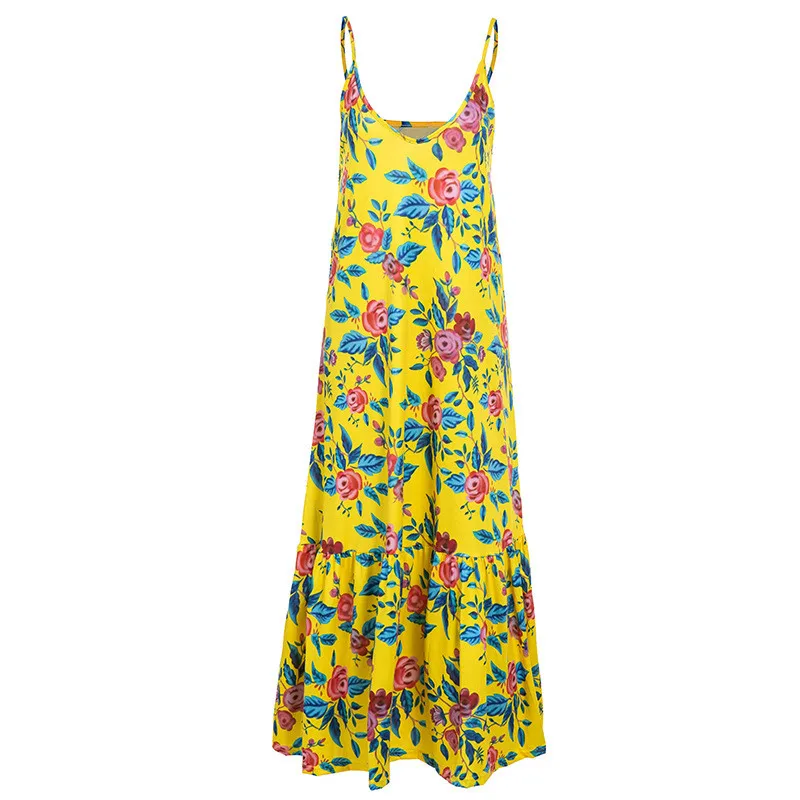 Женское богемное пляжное платье с принтом желтое свободное Повседневное для