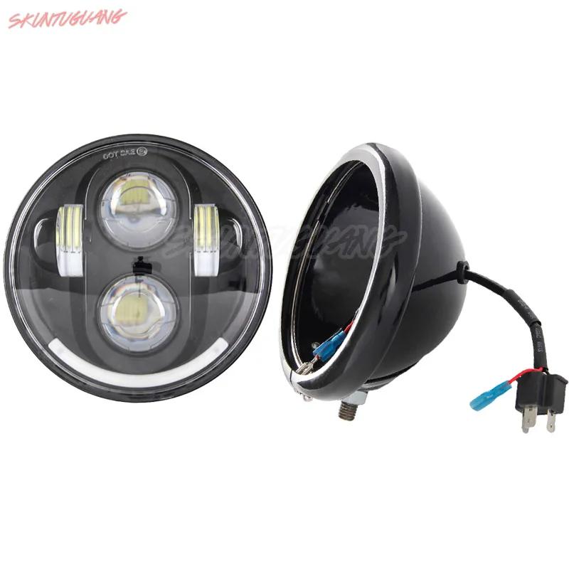 

5.75 Inch LED Headlight 45W DRL Half Halo with 5 3/4" Housing Bucket Holder Mounting for Motorcycle