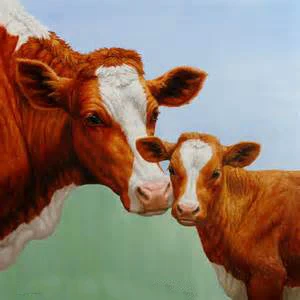

2019 NEW # TOP original art # cow with calf oil painting-# 100% hand painted ART OIL PAINTING 24" -accept custom animal art